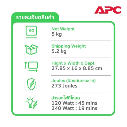 เครื่องสำรองไฟฟ้า APC 625VA 325 วัตต์ รุ่น BX625CI-MS EASY UPS 3 ช่อง ป้องกัน ไฟตก ไฟเกิน_5